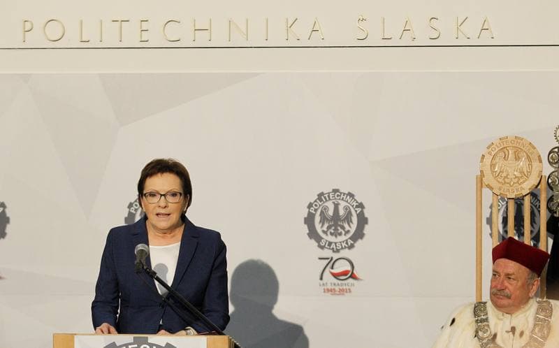 Ewa Kopacz. Silesian University of Technology. Press Conference. 21.05.2015