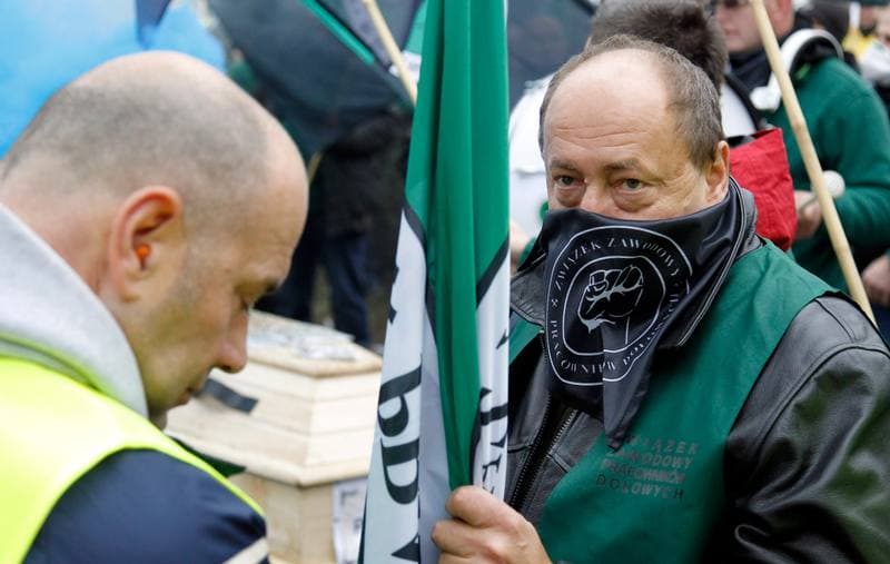Manifestacja przed KWK Pokoj. Ruda Slaska. 13.10.2015